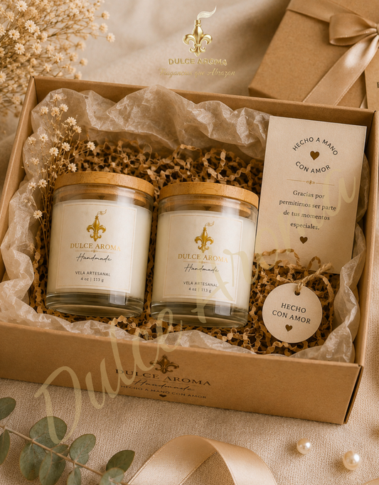 Set de Regalo con 2 Velas Aromáticas Handmade | 4 oz | Fragancias Artesanales